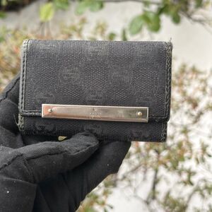 Used Gucci Black Canvas Wallet with Silver Accent